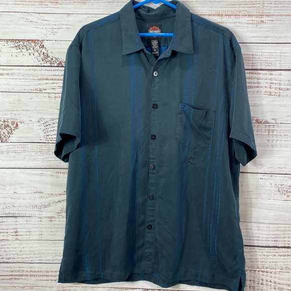 Harley-Davidson Other - HARLEY DAVIDSON SHORT SLEEVE BLUE BUTTON DOWN SILKY TOP